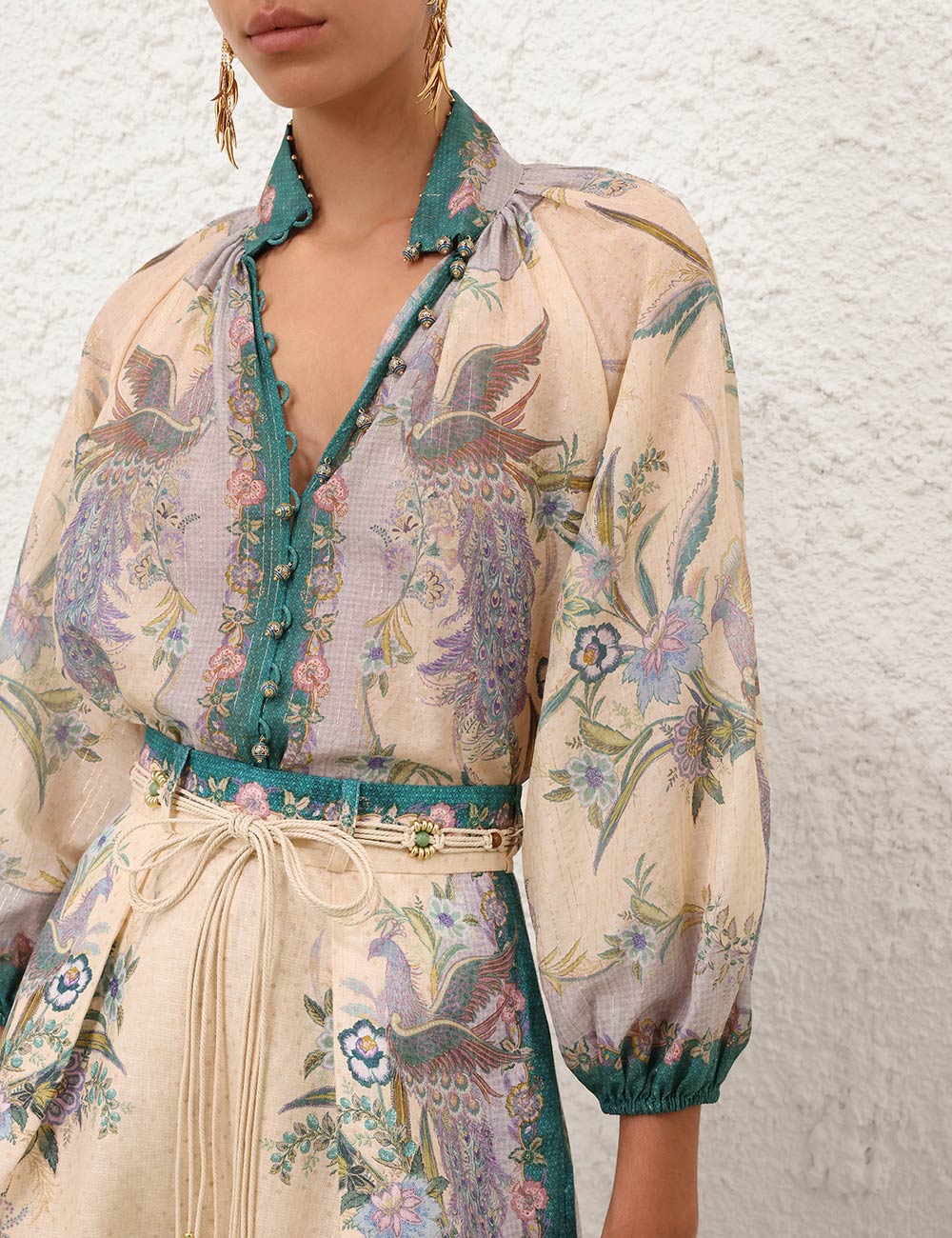 New Cream Floral Pattern Women’s Shirt Top + Linen Cream Printed Ruched Shorts