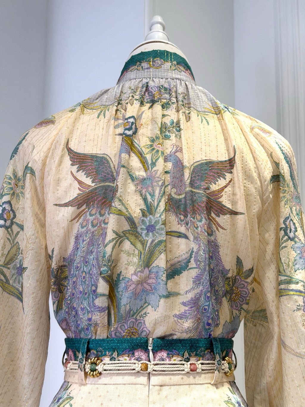 New Cream Floral Pattern Women’s Shirt Top + Linen Cream Printed Ruched Shorts