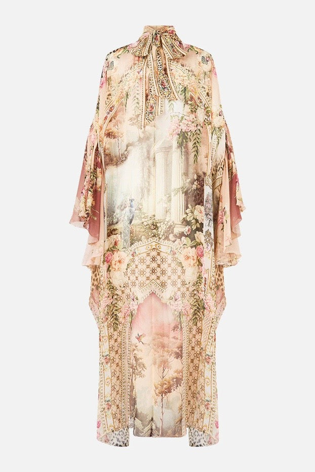 VGH French Court Style Retro Elegant Dress, Ruffle Silk Printed Loose Luxury Temperament Long Dress