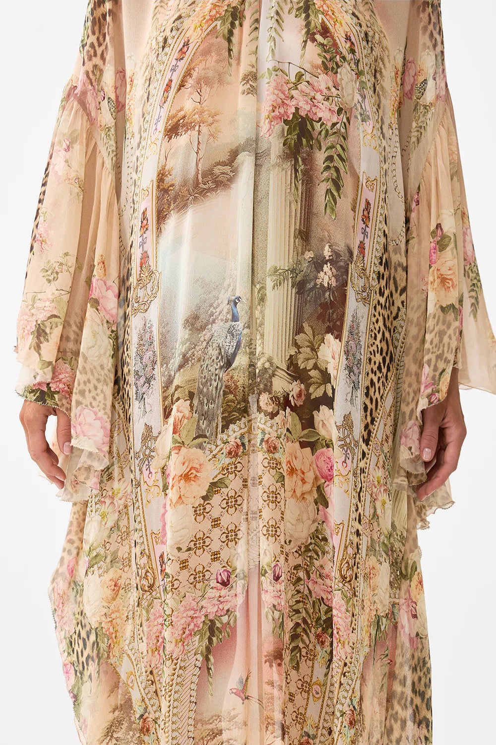 VGH French Court Style Retro Elegant Dress, Ruffle Silk Printed Loose Luxury Temperament Long Dress
