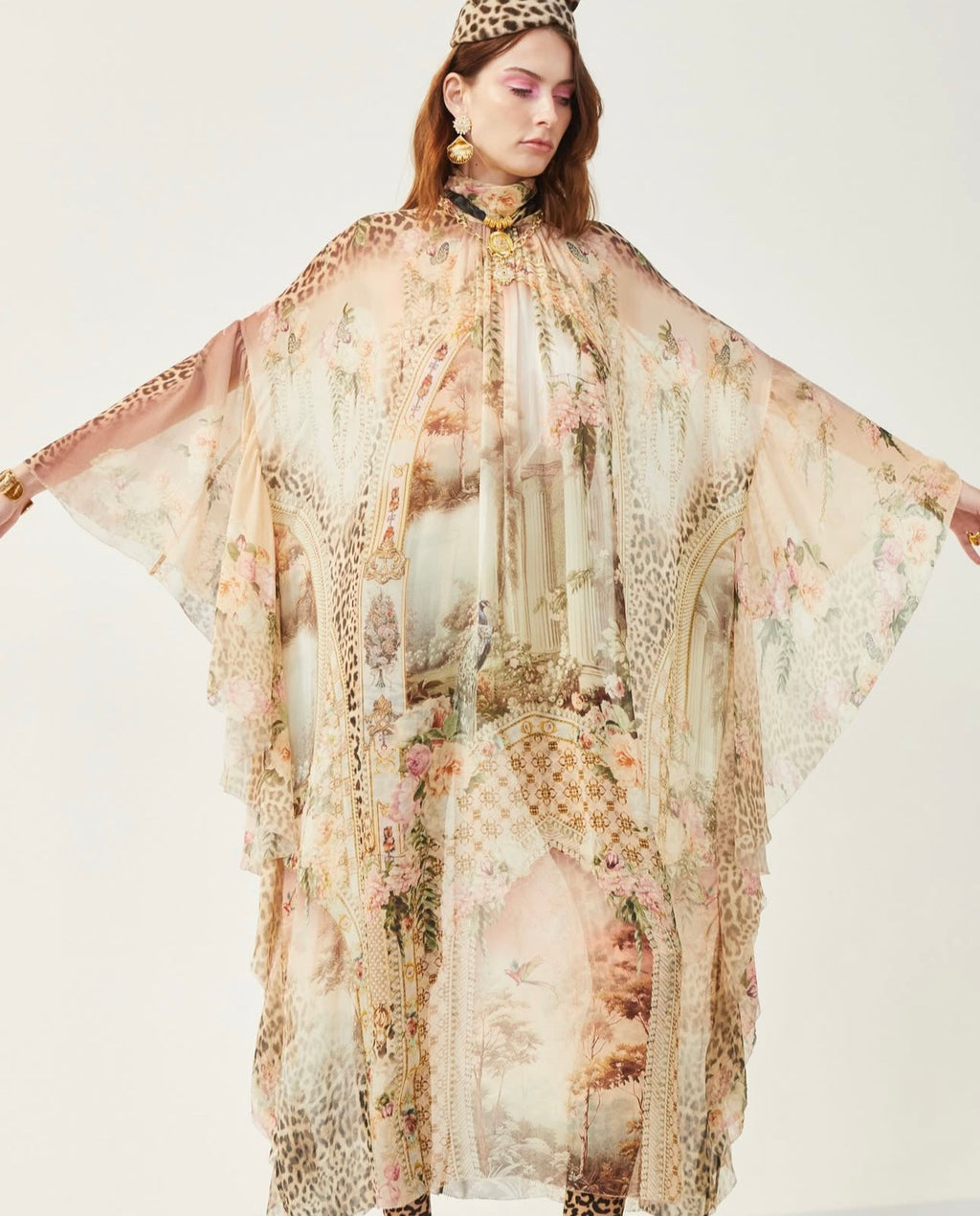 VGH French Court Style Retro Elegant Dress, Ruffle Silk Printed Loose Luxury Temperament Long Dress
