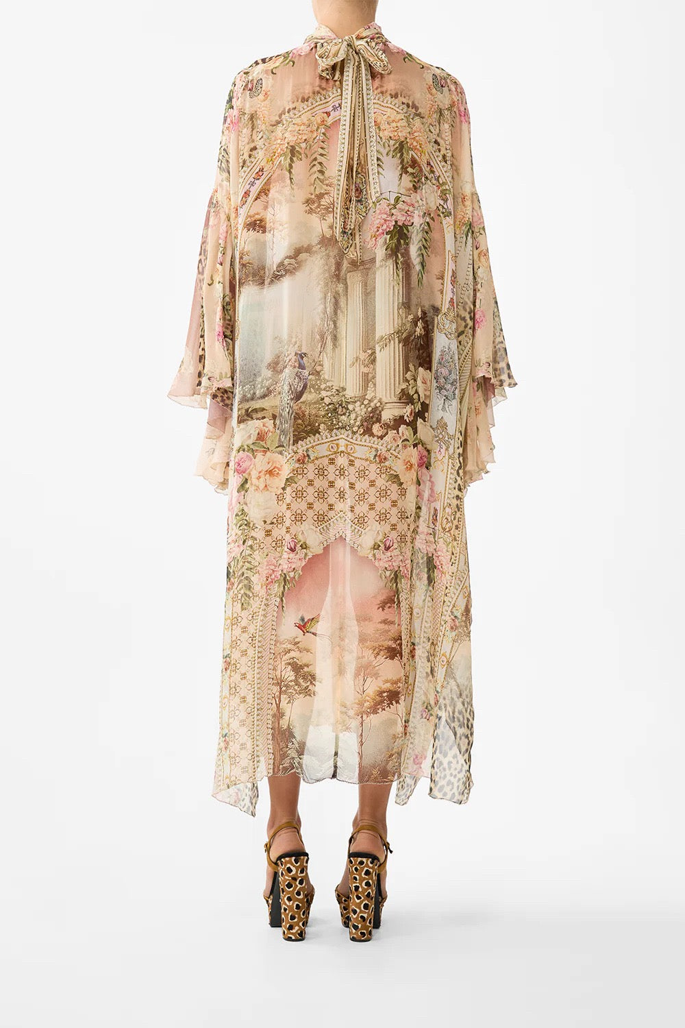 VGH French Court Style Retro Elegant Dress, Ruffle Silk Printed Loose Luxury Temperament Long Dress
