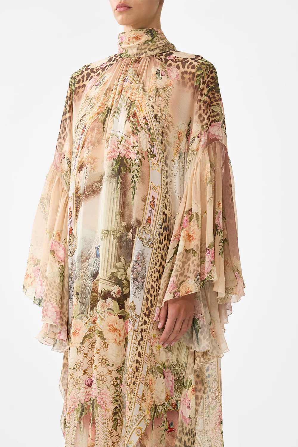 VGH French Court Style Retro Elegant Dress, Ruffle Silk Printed Loose Luxury Temperament Long Dress