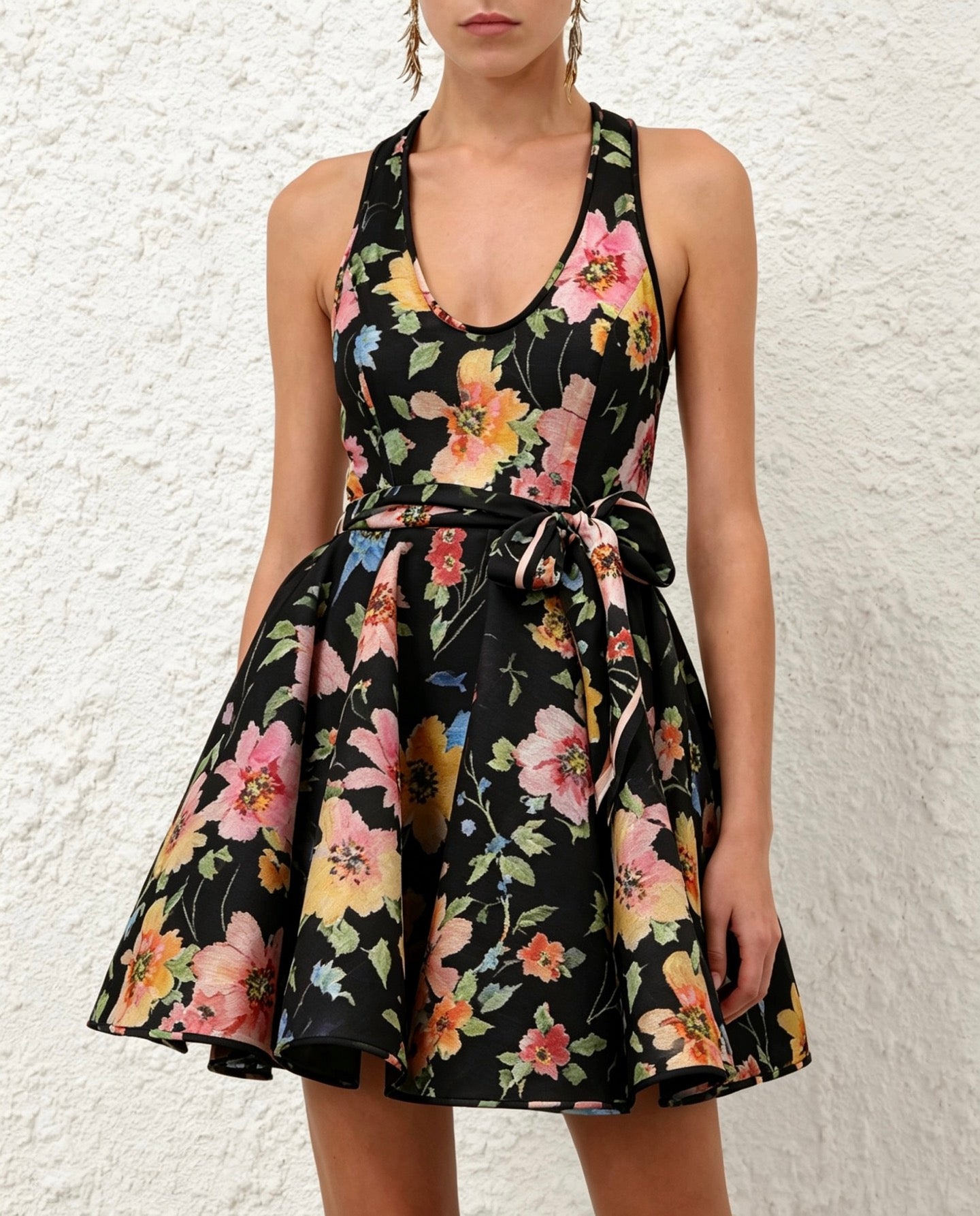 New Australian Floral U-Neck High-Waist Puff Mini Tank Dress