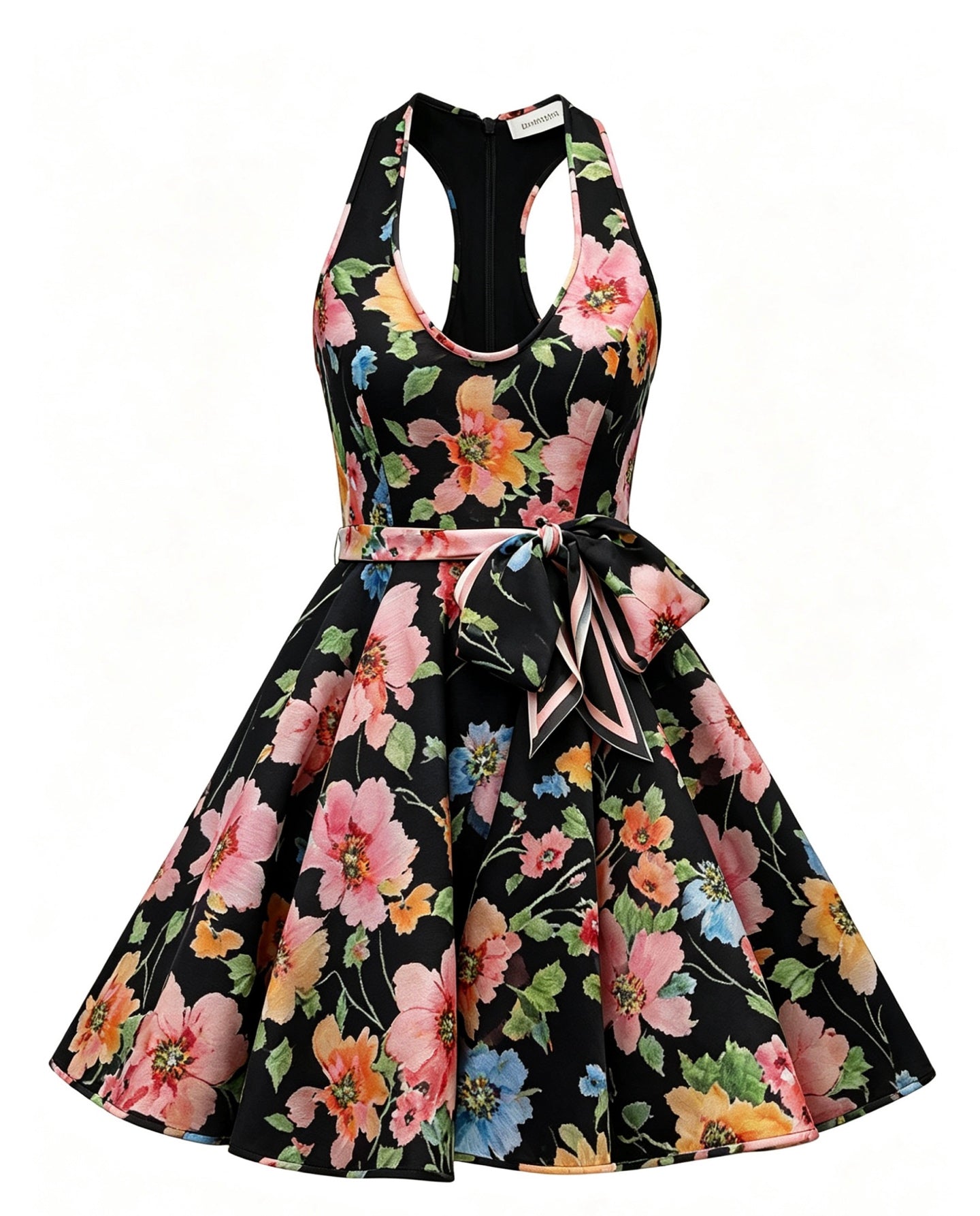 New Australian Floral U-Neck High-Waist Puff Mini Tank Dress