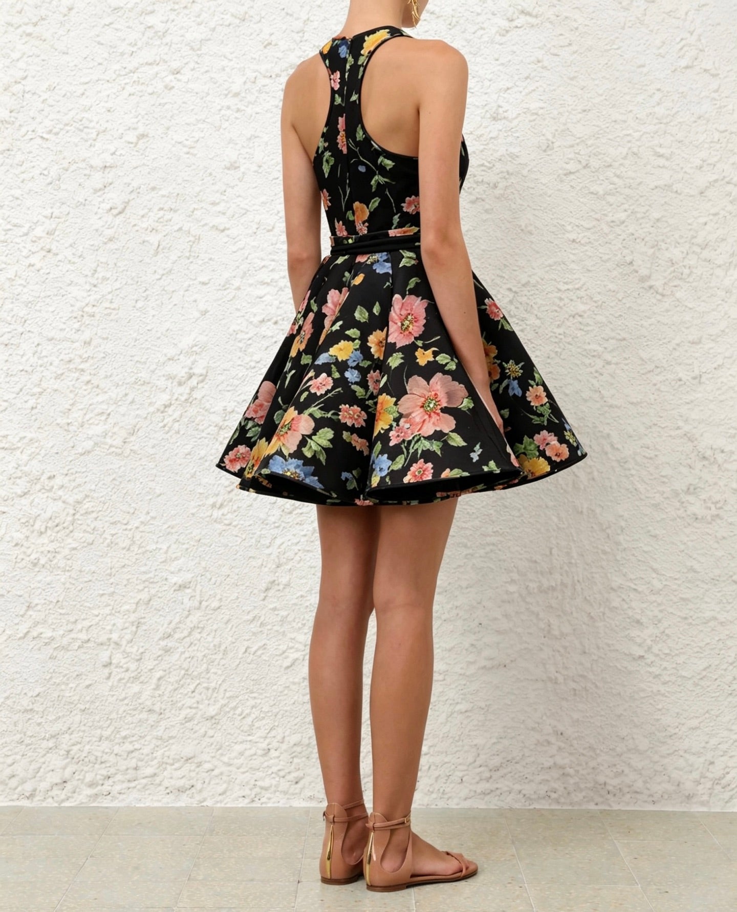 New Australian Floral U-Neck High-Waist Puff Mini Tank Dress